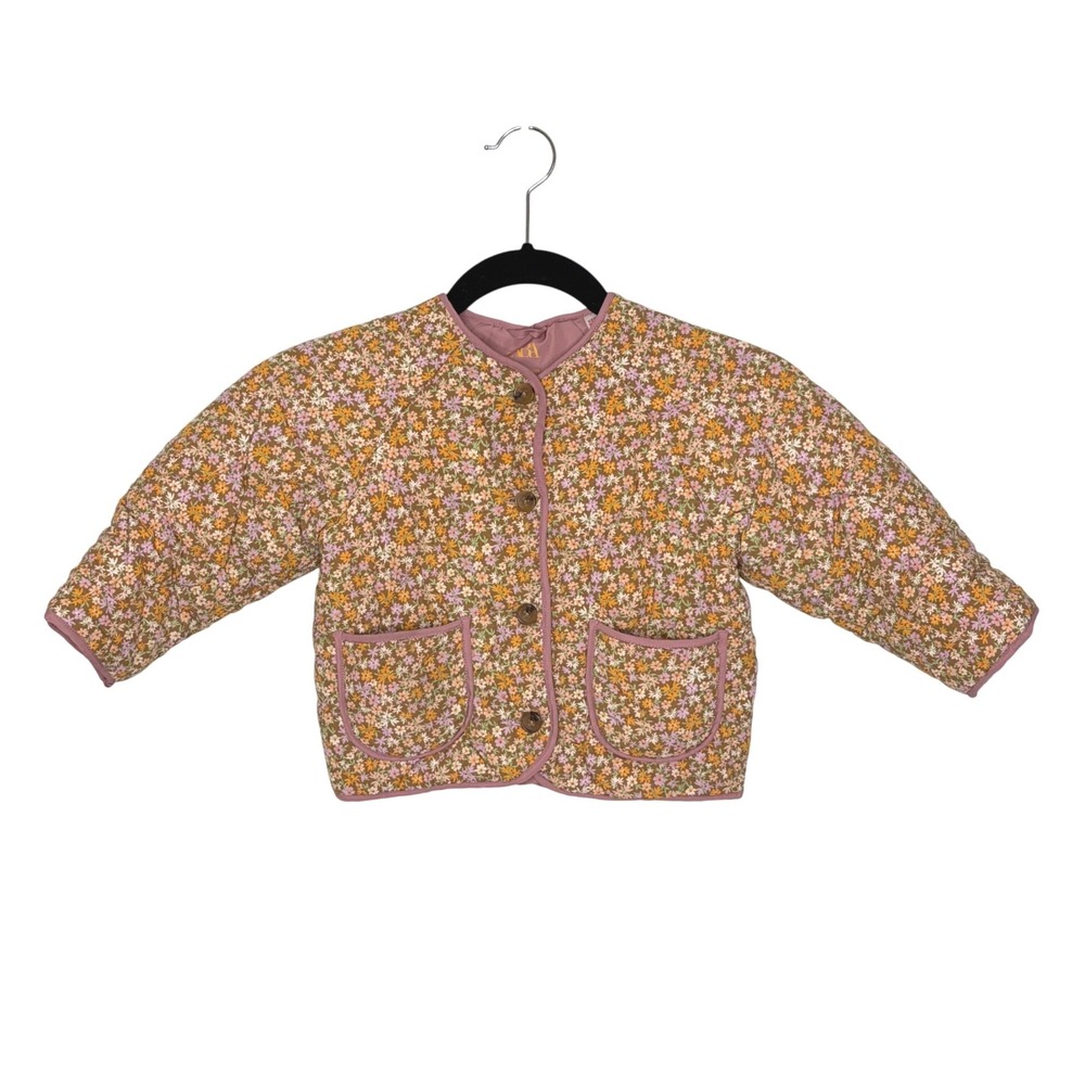 Zara Girls 3Y Floral Quilted Jacket Pink Mustard Cottagecore